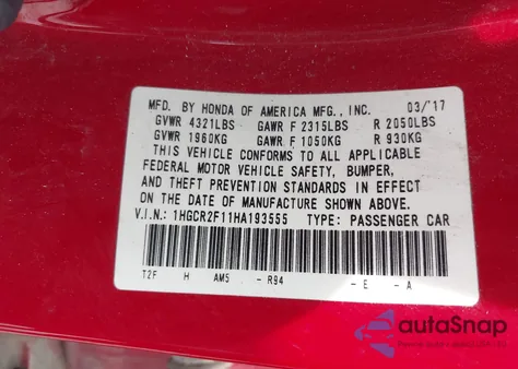 2017 Honda Accord Sport Se from USA, damaged, VIN 1HGCR2F11HA193555